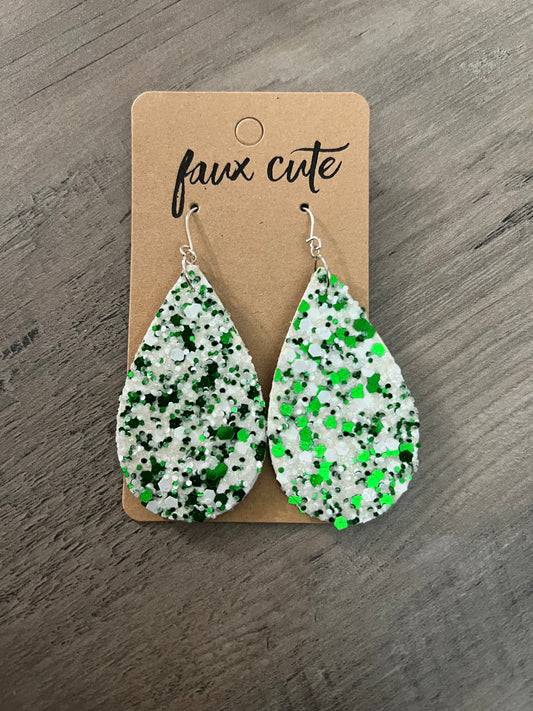 Green & White Chunky Glitter earrings